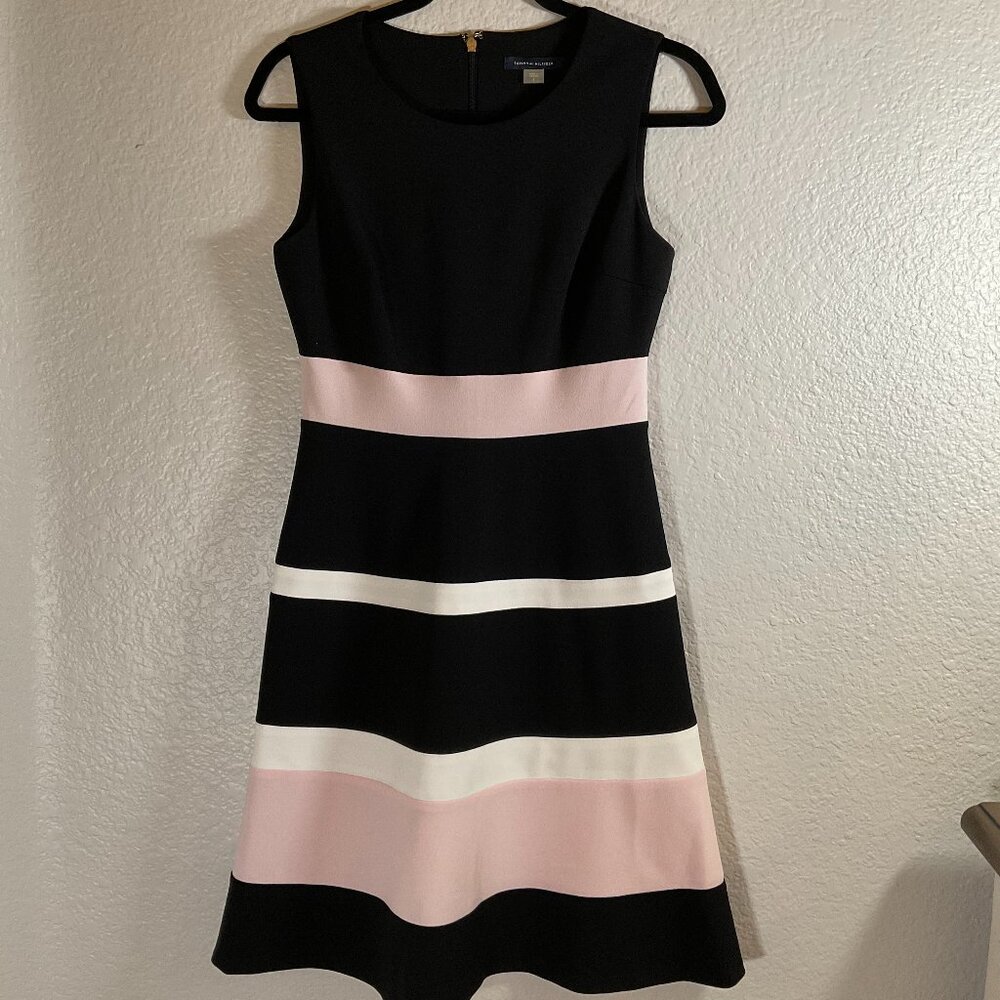 Tommy Hilfiger Striped Dress Black w/ Pink White color block stripes. Size 2